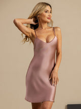 [Blek Mauve] SilkSilky-NO Spaghetti Strap V Neck Nattkjole 001