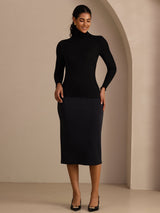 [Svart] SilkSilky-NO Long Sleeve Turtle Neck T-skjorte for Kvinner 007