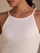 [Hvit] SilkSilky-NO Sleeveless Crew Neck Camisole Topp 005