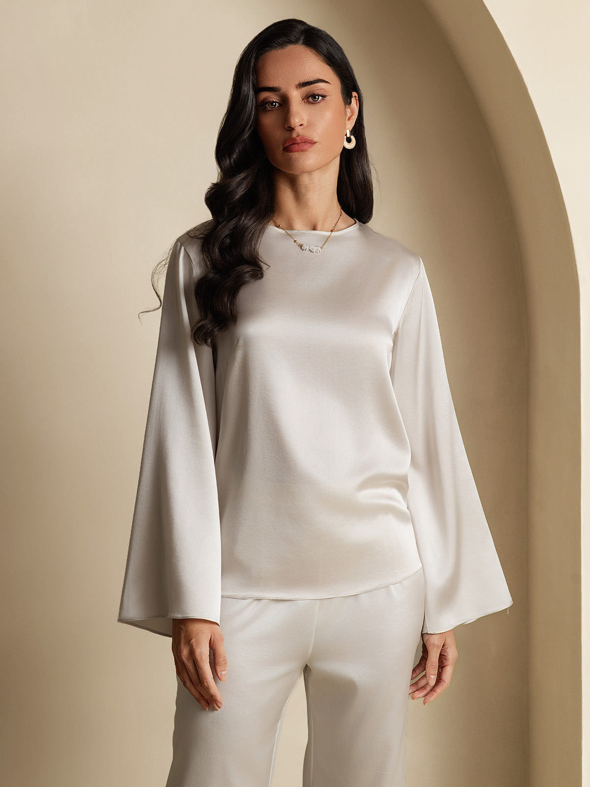 [Lysegrå] SilkSilky-NO 19Momme Silke Womens T-Shirt 003,