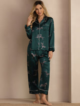 [Smaragd Zebra] SilkSilky-NO Long Sleeve Lapel Collar Pyjamas for Kvinner 006