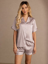 [Skyggegrå] SilkSilky-NO Short Sleeve Lapel Collar Pyjamas for Kvinner 003