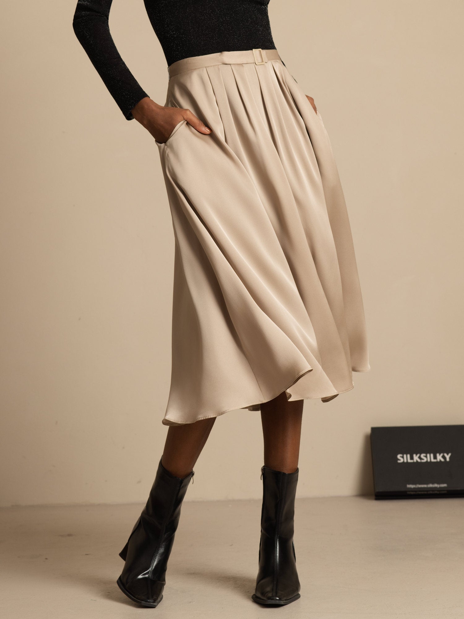 [Tan] SilkSilky-NO 19Momme Silke Skirt 003