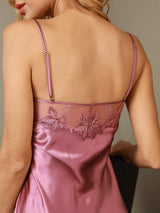 [Blek Mauve] SilkSilky-NO Spaghetti Strap Sweetheart Neck Nattkjole 003