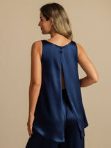 [Mørke blå] SilkSilky-NO Sleeveless Scoop Neck Camisole Topp 001