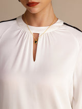 [Hvit] SilkSilky-NO Long Sleeve Keyhole Neck Damebluser 006