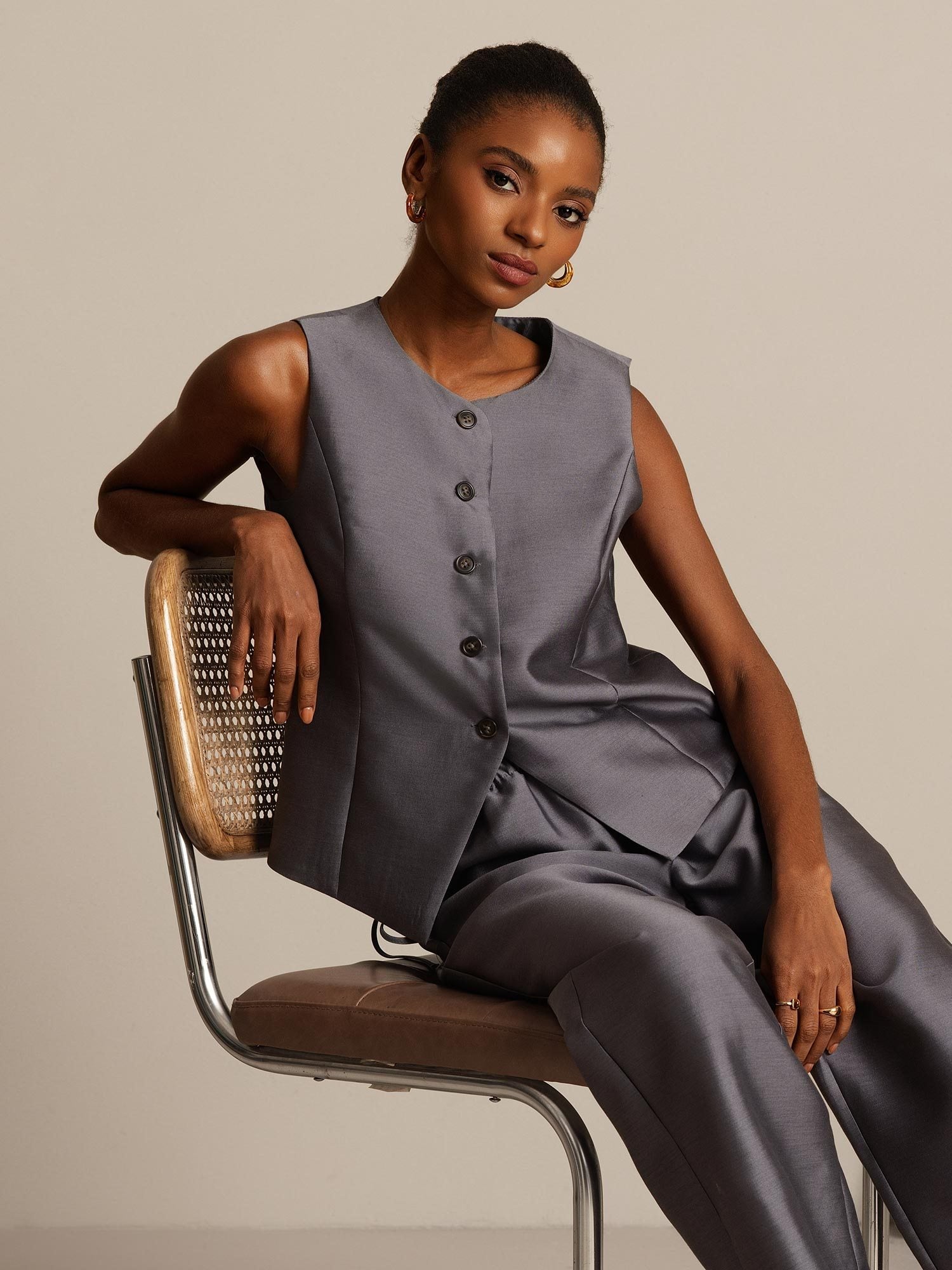 [Grå] SilkSilky-NO 32Momme Silk-Wool Blend Womens Vest 001,