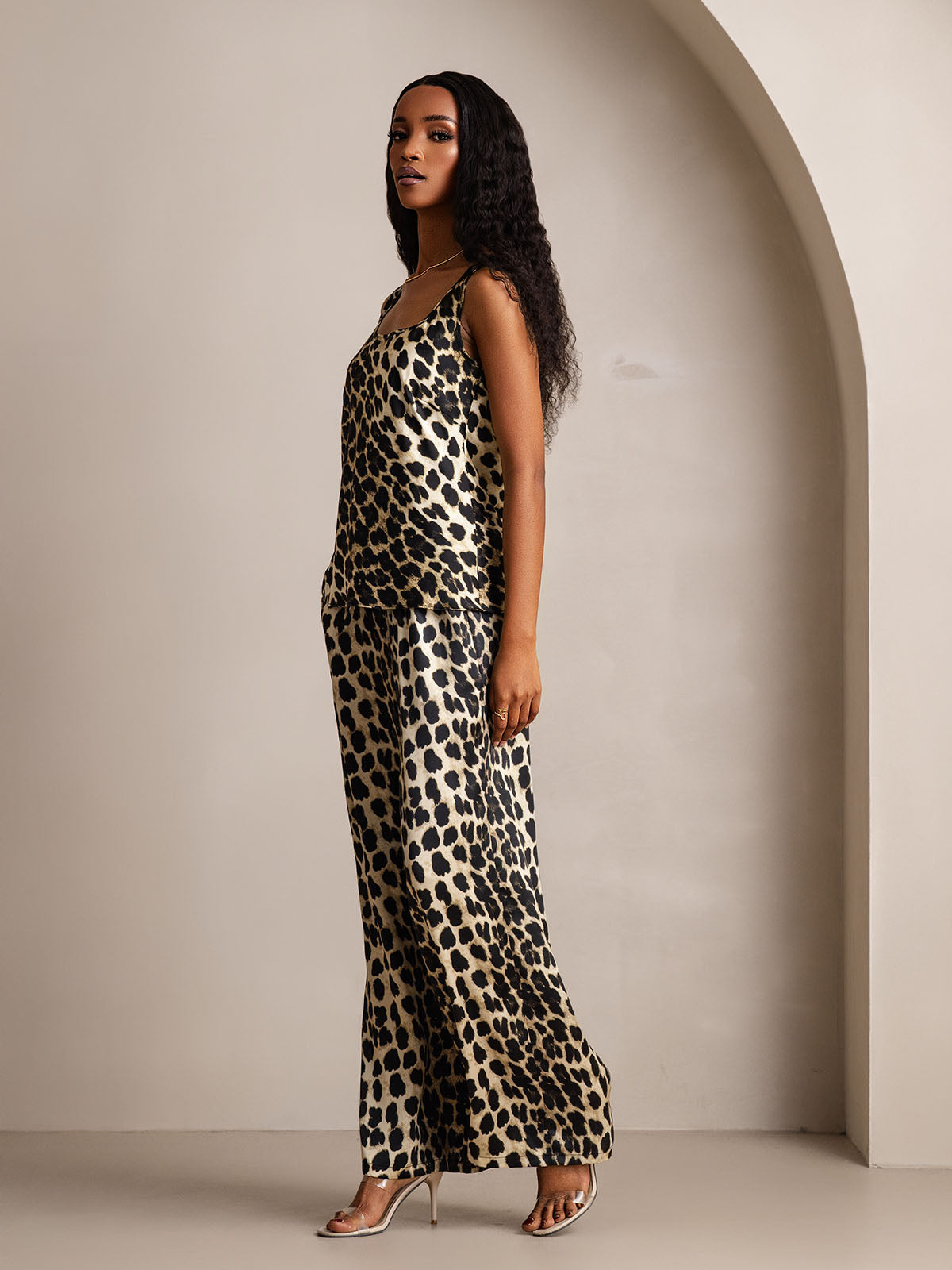 [Leopard] SilkSilky-NO Båthals Camisole sett 005