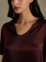 [Brun] SilkSilky-NO Half Sleeve V Neck Nattkjole 004