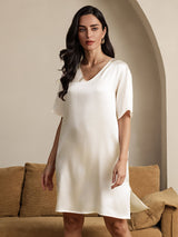 [Beige] SilkSilky-NO Half Sleeve V Neck Nattkjole 004