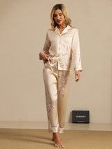 [Champagne] SilkSilky-NO Long Sleeve Lapel Collar Pyjamas for Kvinner 006
