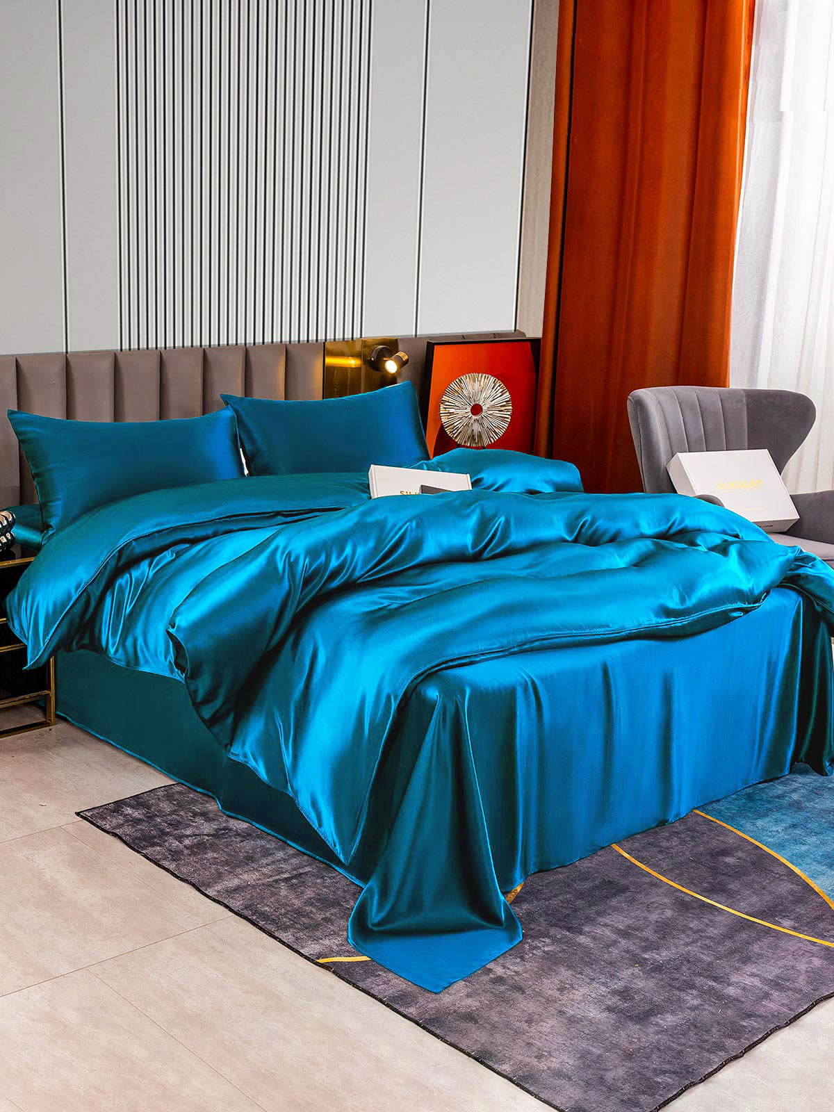 [Blågrønn] SilkSilky-NO 22Momme Bedding Set 002