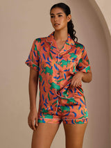 [Leireelefant] SilkSilky-NO Short Sleeve Lapel Collar Pyjamas for Kvinner 003