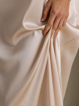 [Beige] SilkSilky-NO 3/4 Sleeve Round Neck Kjole 004