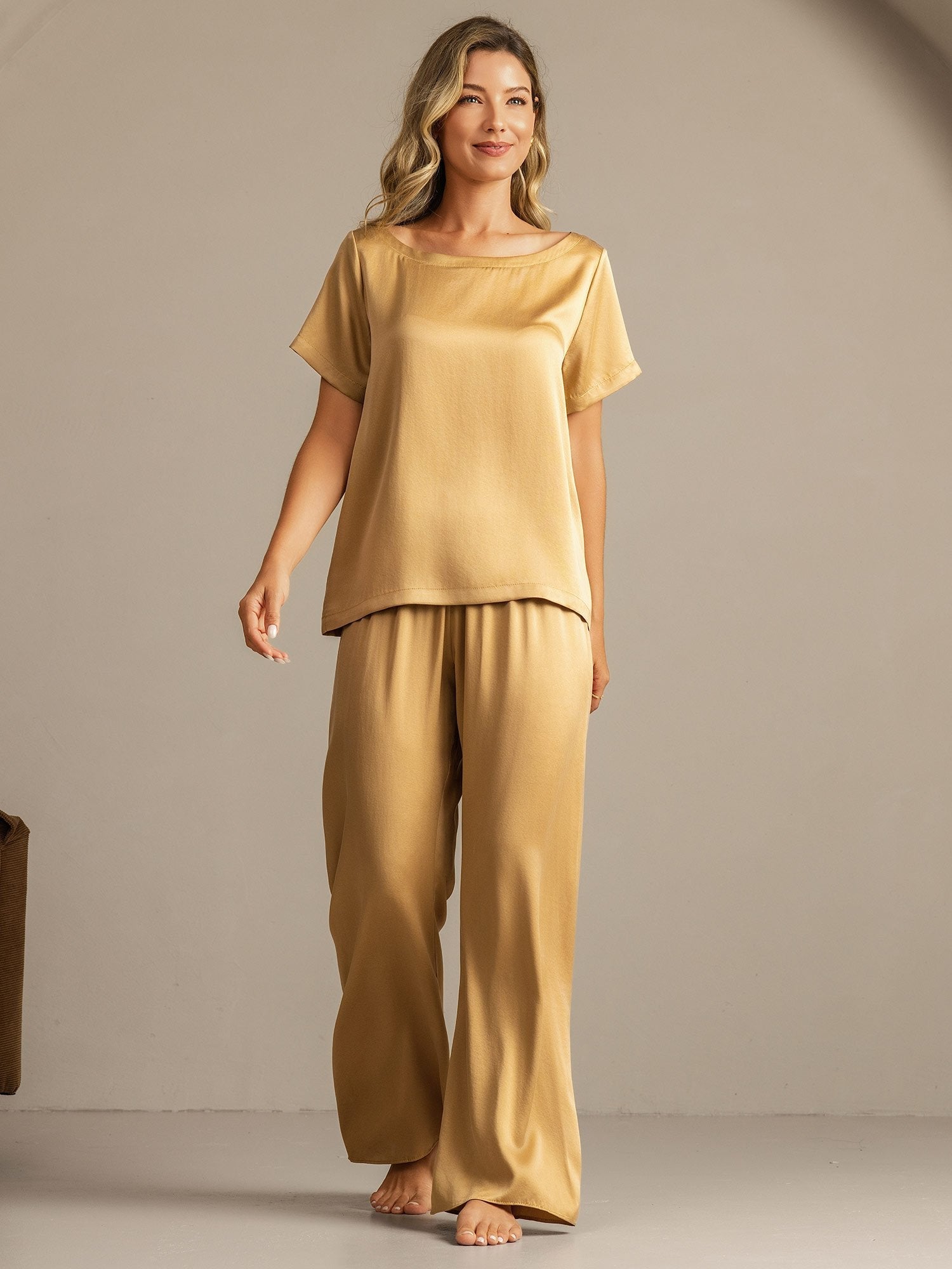 [Tan] SilkSilky-NO 19Momme Silke Womens Pajamas 007