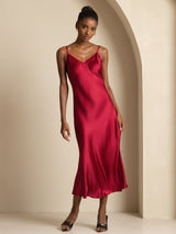 [Vin] SilkSilky-NO Spaghetti Strap V Neck Kjole 004