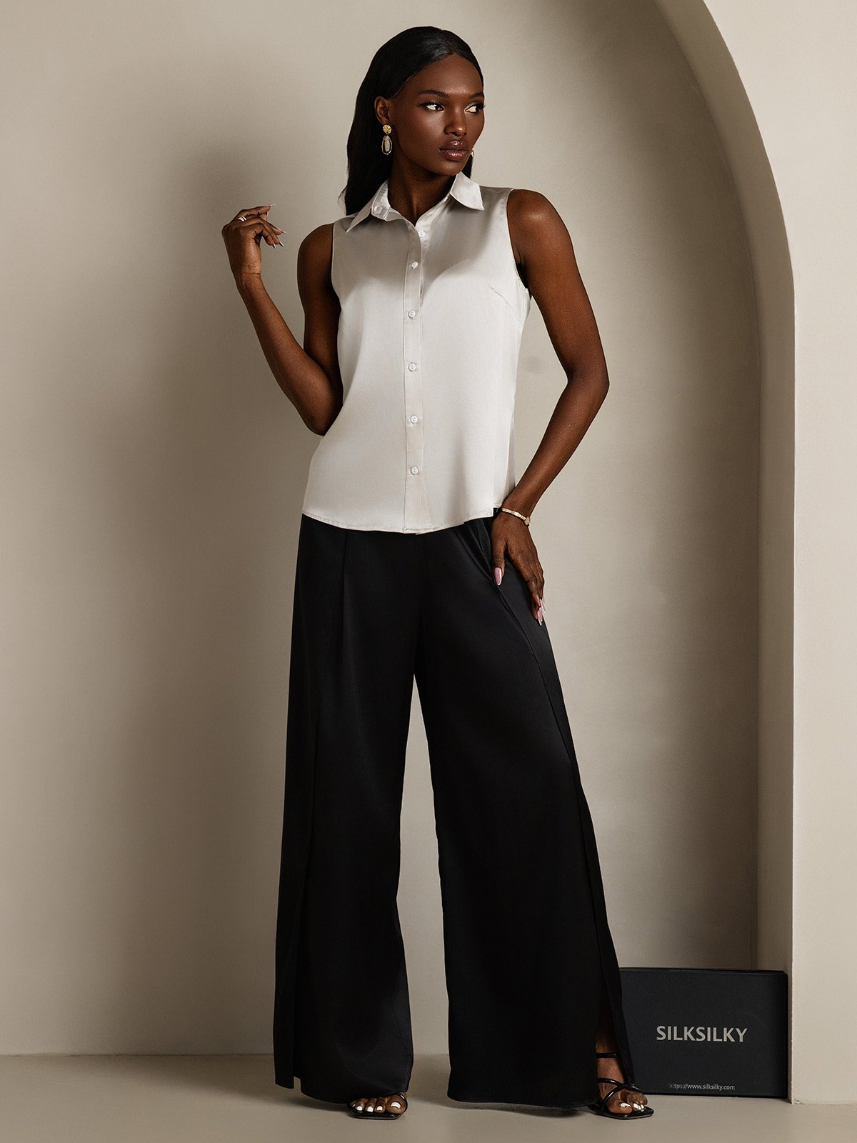 SilkSilky-NO 19Momme Silke Womens Shirt Lysegrå 007