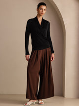 [Svart] SilkSilky-NO Long Sleeve Wrap Damebluser 006