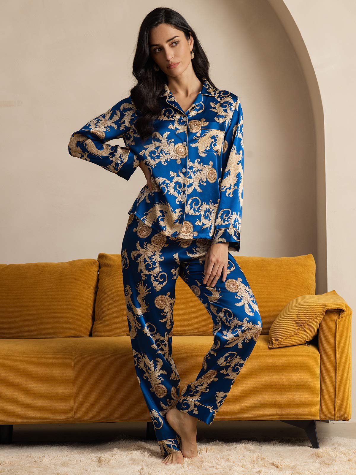[Navy Drage] SilkSilky-NO Womens Pajamas 006