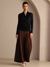 [Svart] SilkSilky-NO Long Sleeve Wrap Damebluser 005