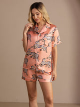 [Rosa Katt] SilkSilky-NO Short Sleeve Lapel Collar Pyjamas for Kvinner 005