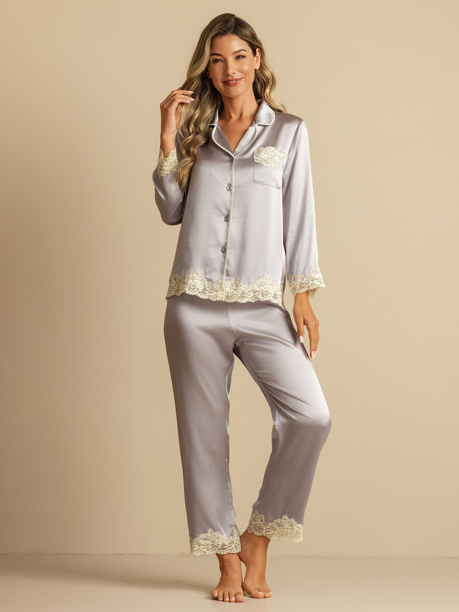 [Lavendel] SilkSilky-NO Silke Womens Pajamas 003