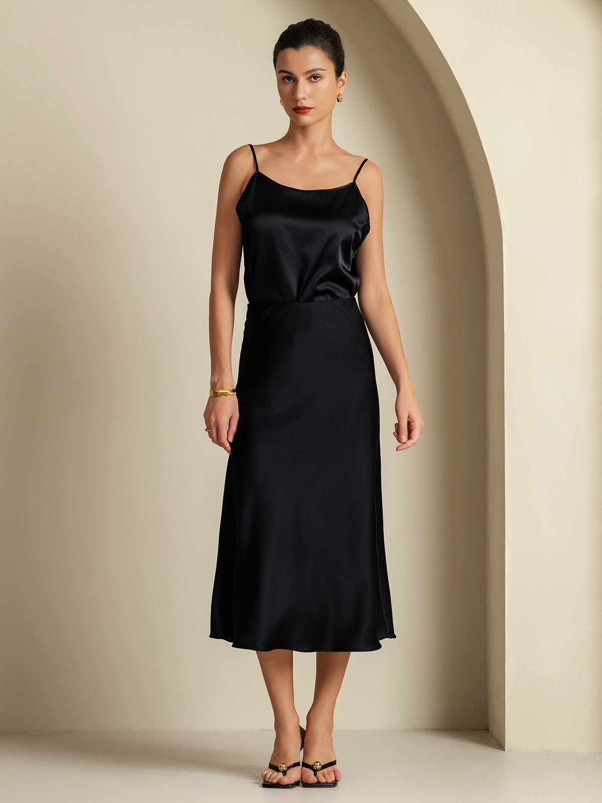[Svart] SilkSilky-NO 19Momme Silke Womens Outfit Sets 003,