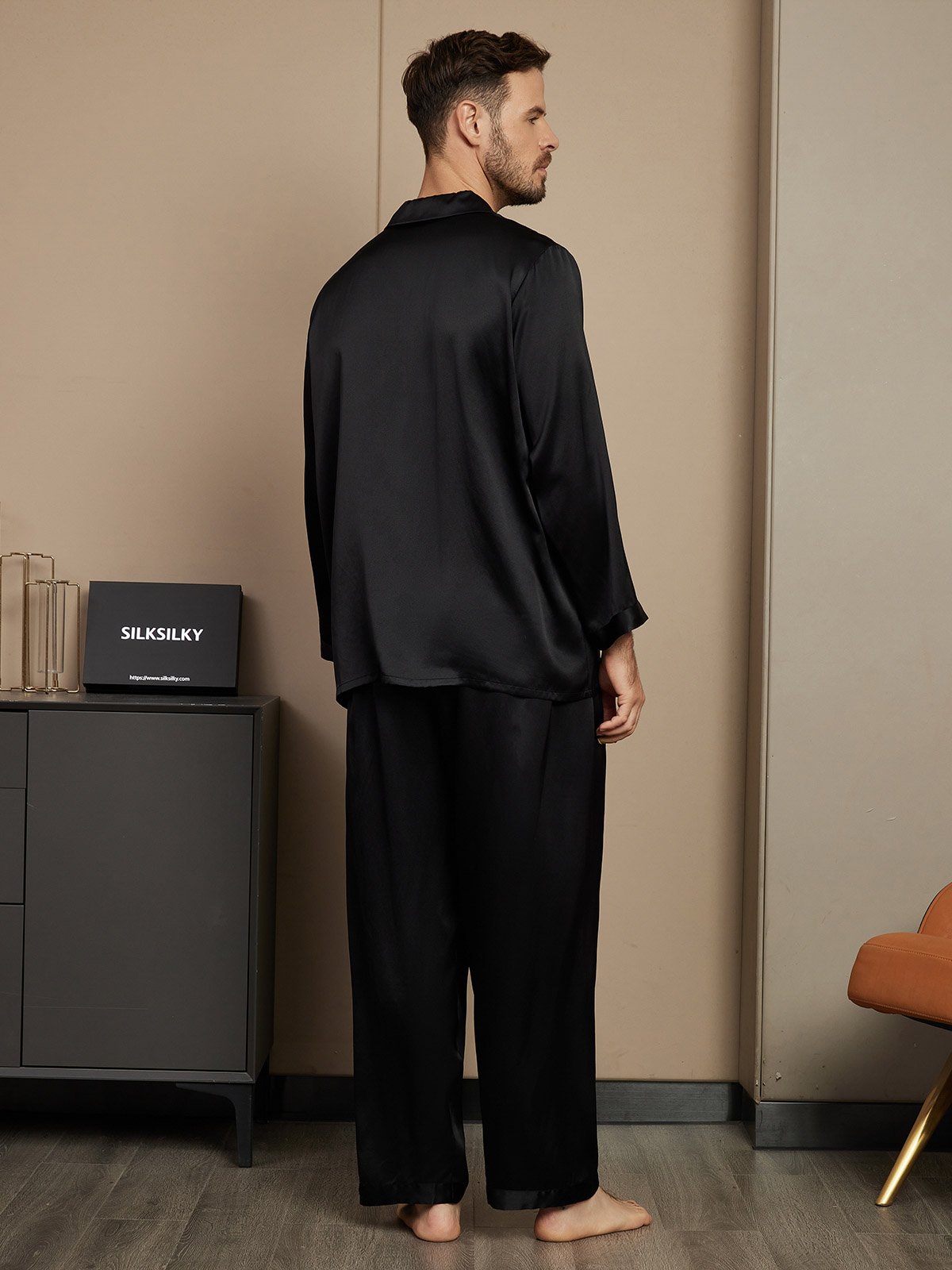 [Svart] SilkSilky-NO Mens Pajamas 002