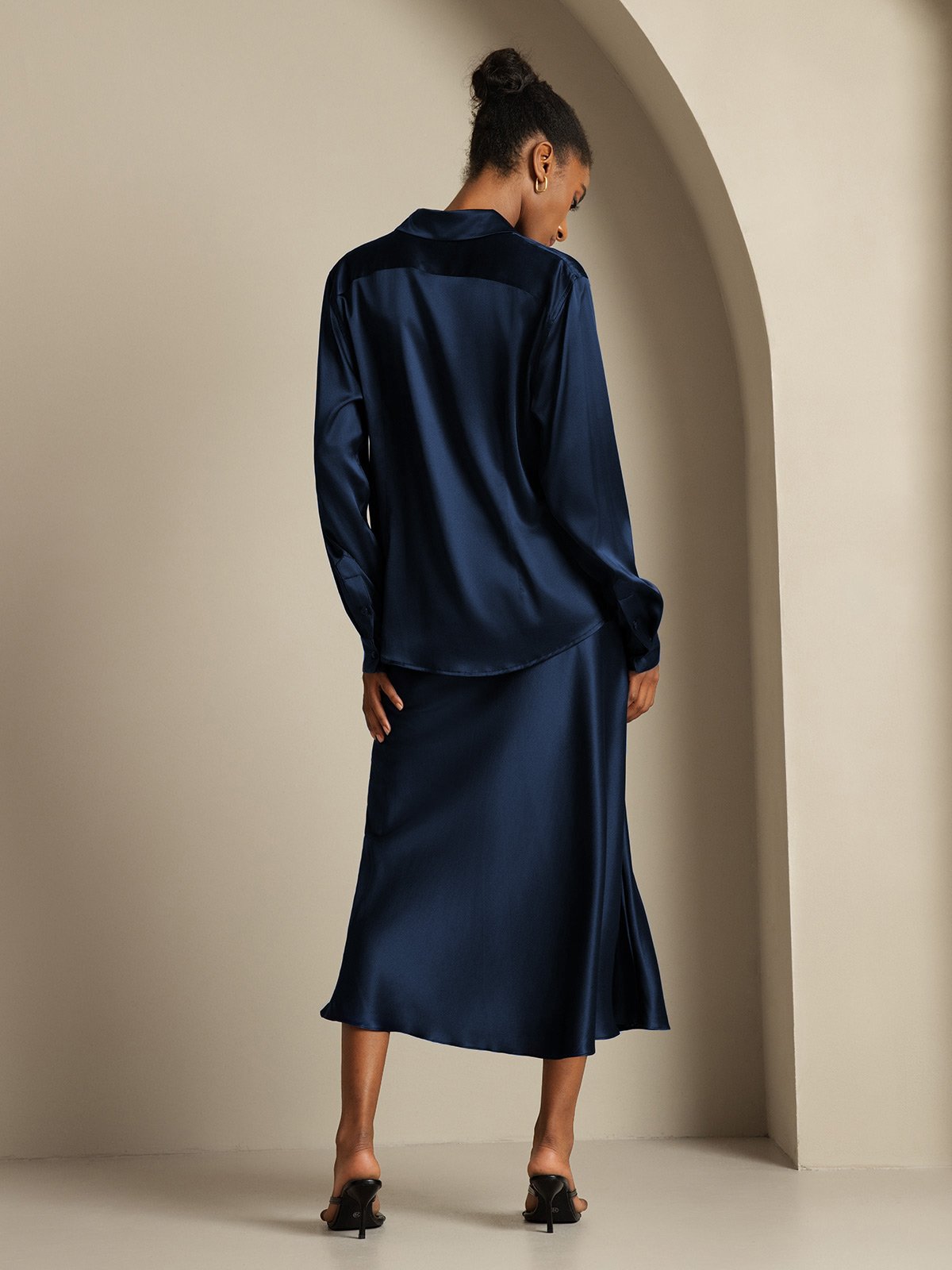 [Mørke blå] SilkSilky-NO 19Momme Silke Womens Outfit Sets 002,