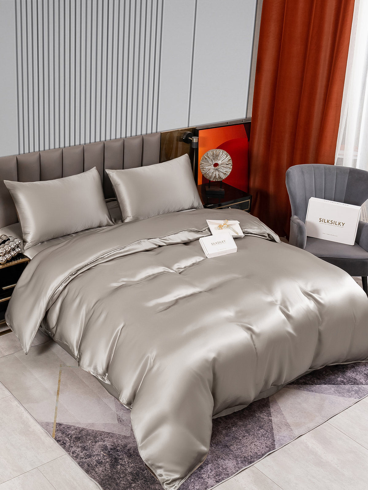 [Grå] SilkSilky-NO 22Momme Bedding Set 002