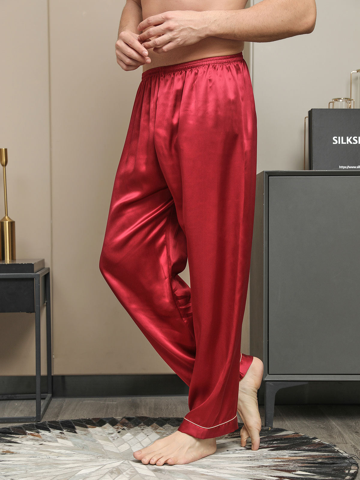 [Rød] SilkSilky-NO Mens Sleep Bottoms 003