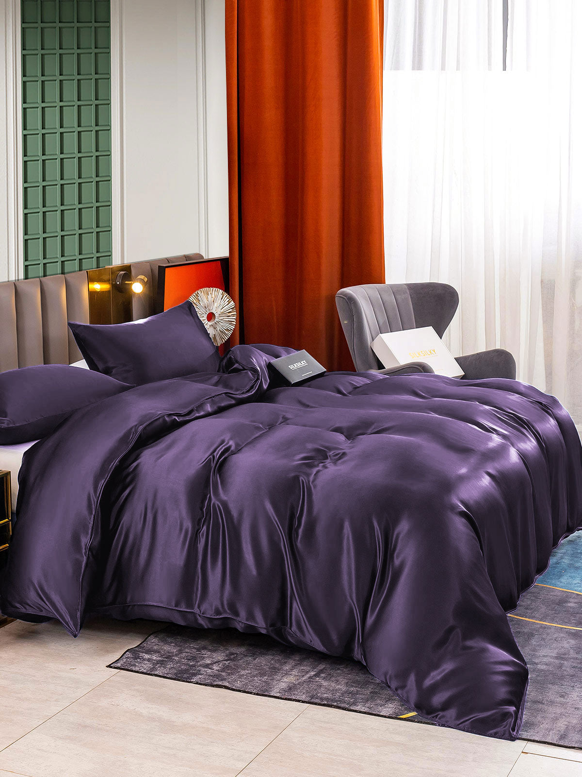 [Mørklilla] SilkSilky-NO 25Momme Bedding Set 003