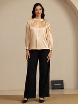 [Champagne] SilkSilky-NO 19Momme Long Sleeve Round Neck Bluse 006