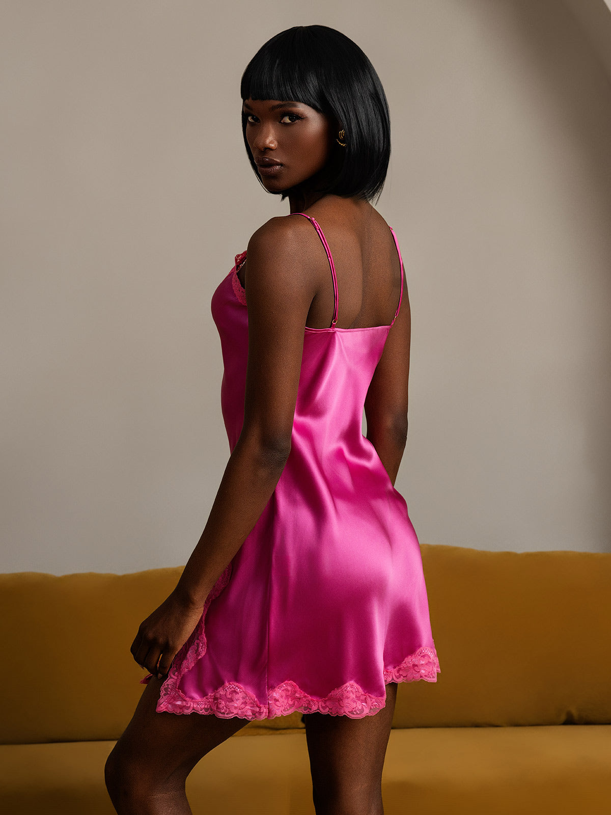 [Varm Rosa] SilkSilky-NO V-Hals Nattkjole 002