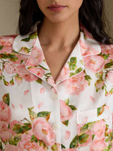 [Hvit Pion] SilkSilky-NO Short Sleeve Notch Collar Pyjamas for Kvinner 005