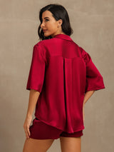 [Vin] SilkSilky-NO 19Momme Halv erme Notchkrage Pyjamas for Kvinner 002
