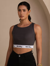 [Grå] SilkSilky-NO Sleeveless Crew Neck Camisole Topp 001