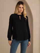 [Svart] SilkSilky-NO Long Sleeve Keyhole Neck Damebluser 001