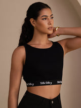 [Svart] SilkSilky-NO Sleeveless Crew Neck Camisole Topp 004