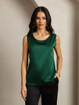 [Mørk Grønn] SilkSilky-NO Sleeveless Round Neck Camisole Topp 005