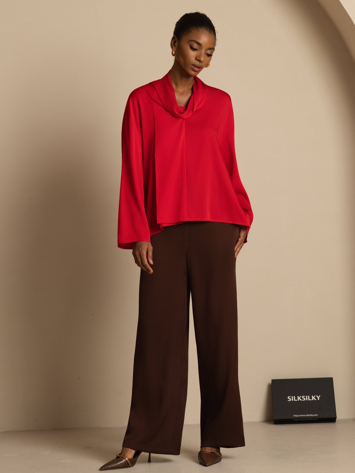 [Vin] SilkSilky-NO 19Momme Silke Langermet V Hals Bluse 008