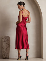 [Vin] SilkSilky-NO Spaghetti Strap V Neck Kjole 002