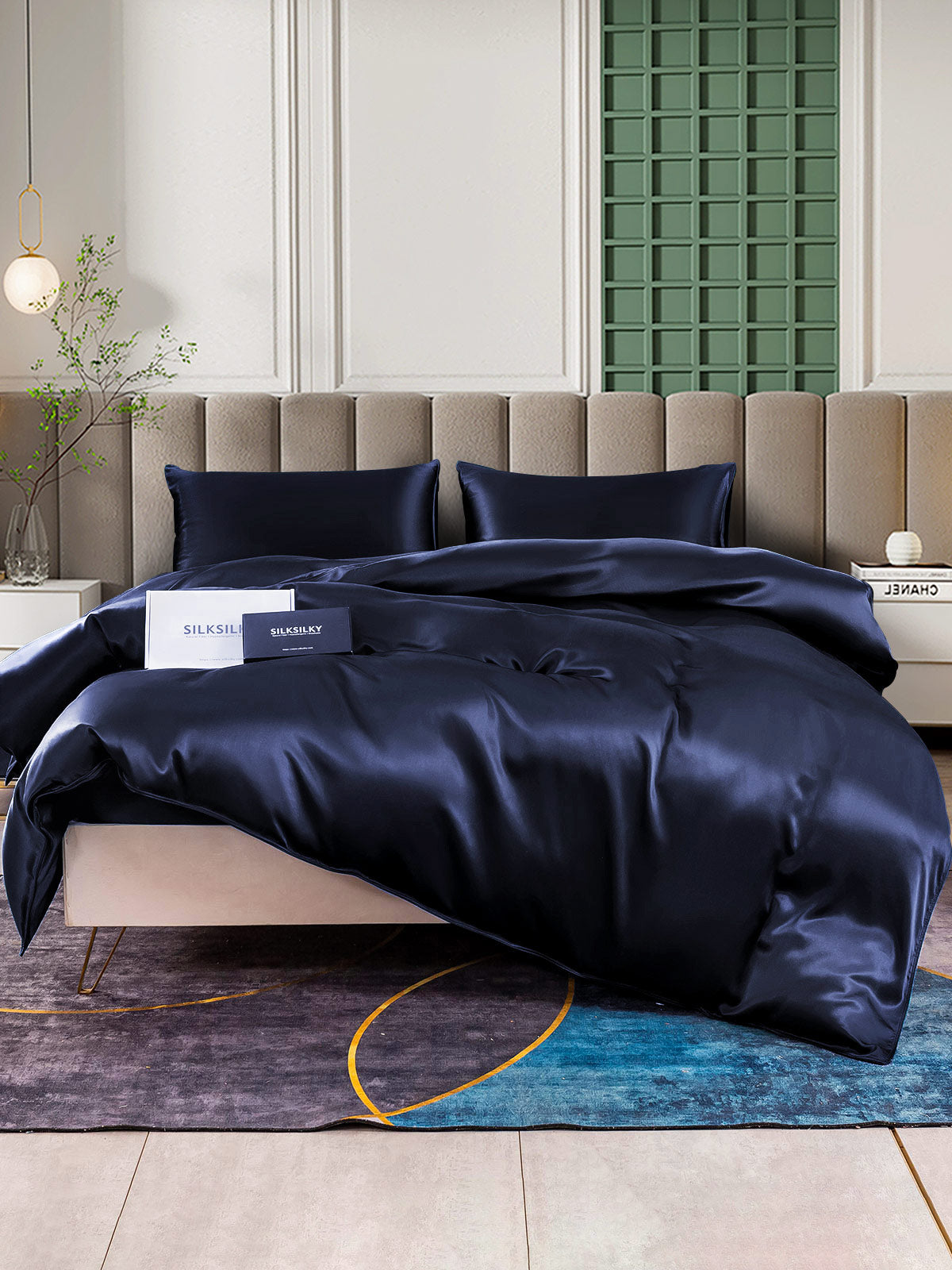 [Mørke blå] SilkSilky-NO 25Momme Bedding Set 001