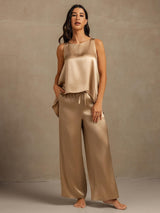 [Champagne] SilkSilky-NO Sleeveless Scoop Neck Pyjamas for Kvinner 007
