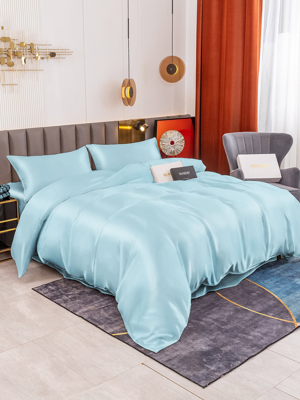 [Lyse Blå] SilkSilky-NO 19Momme Bedding Set 002