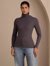 [Mørkegrå] SilkSilky-NO Long Sleeve Turtle Neck T-skjorte for Kvinner 001