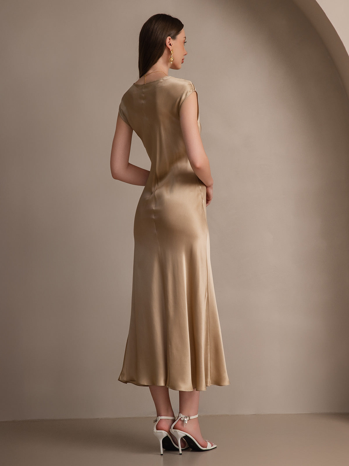 [Champagne] SilkSilky-NO 19Momme Silke Dress 002
