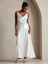 [Hvit] SilkSilky-NO Spaghetti Strap Cowl Neck Camisole Topp 008