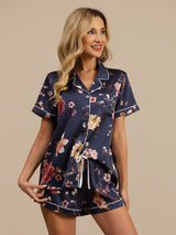 [Marine Blomster] SilkSilky-NO Kort erm Notchkrage Pyjamas for Kvinner 005
