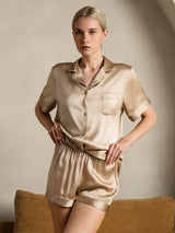 [Champagne] SilkSilky-NO Short Sleeve Lapel Collar Pyjamas for Kvinner 004